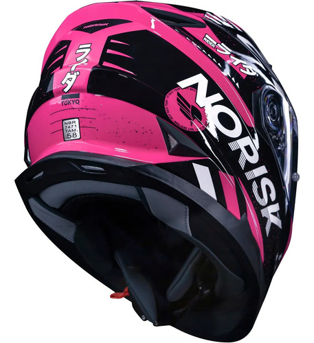 Capacete Moto Norisk Ff302 Tokyo Rosa Oculos Interno Preto Tokyo 58