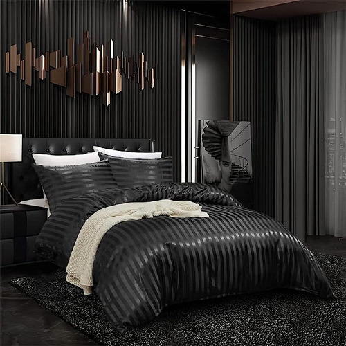 Sisher 5pcs Edredón Set Queen Size, Raya Negra Juegos De Cam