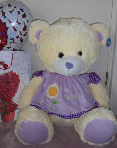 Hermoso Peluche Osa Con Vestido Lila Mas Globo Y Tarjeta