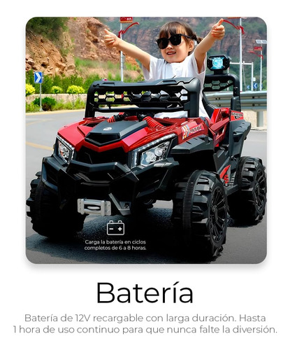 Buggy Electrico Montable Para Niños Color Rojo, Carrito De Control Remoto Y Manejo Directo, Con Luces, Estereo Y Pedales Funcionales, Medidas: Alto 76cm X Ancho 68cm X Largo 109cm