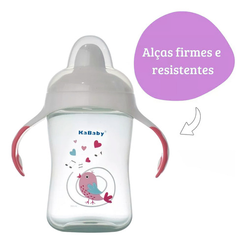 Copo Pássaro Bico Rígido Bebê Com Alça Rosa 300ml 1115r