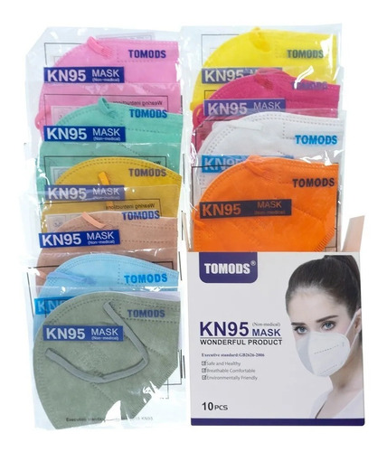 Kn95 Mascarillas Cubrebocas Lavables Caja10pz Colores Tomods