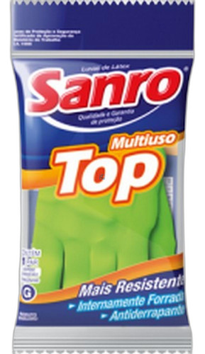 Luva Borracha Sanro Forrada Top Verde  P. Kit C/10