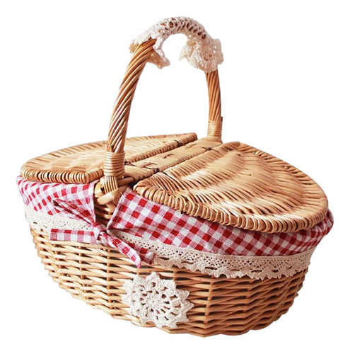 Cesta De Mimbre Para Picnic, Cesta De Mimbre Para Medio Rojo