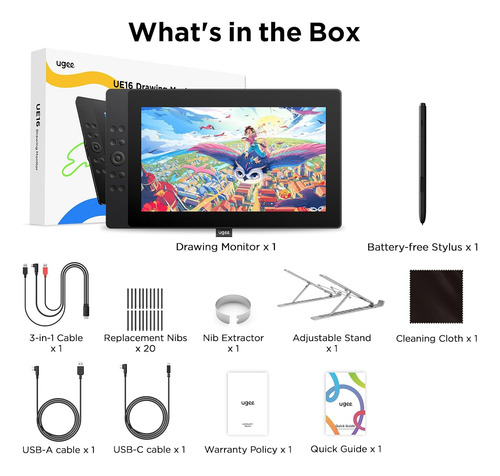 Ugee Tableta De Dibujo De 15,4 Pulgadas Con Pantalla143%...