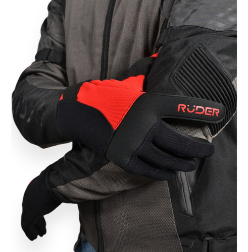 Guantes Moto Ruder Rocket Táctiles Livianos Color Negro Y Rojo Talle L