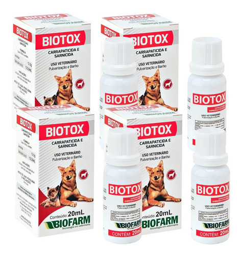 4 Und Biotox Banho Em Cães Amitraz 20ml Carrapatos E Pulgas 