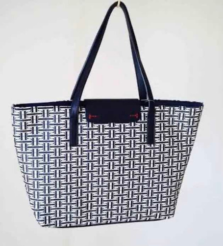 Bolsa Tote Tommy Hilfiger Azul  Amplía Y Fresca Original