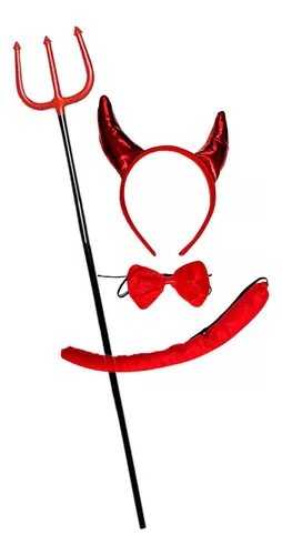 comprar Diadema Cachos Diabla + Cola + Corbatin + Tridente Diablo Demonio Infierno disfraz