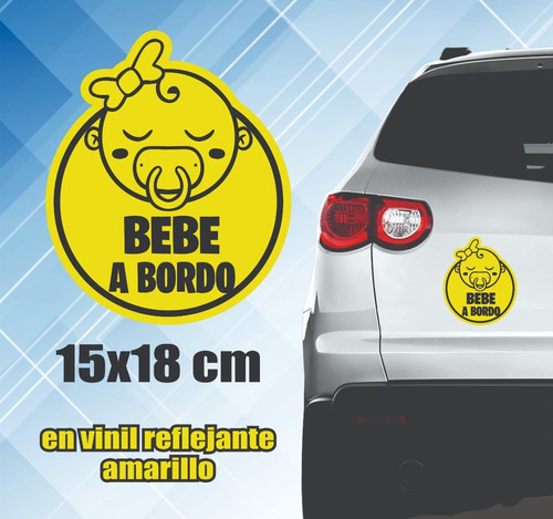 Sticker, Calcomanía Bebe A Bordo Con Reflejante  Amarillo  