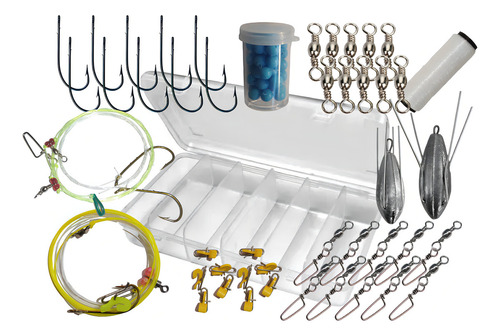 Kit Pesca Mar Caja Anzuelos Mustad Plomo Destrabe Bait Clip