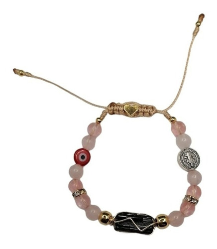 Pulsera De Turmalina, Cuarzo Rosa, San Benito Y Ojo Turco