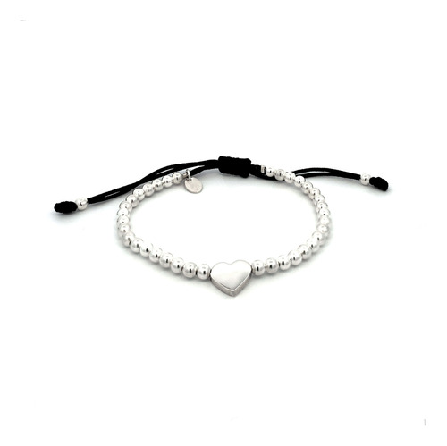 Pulsera Plata .925 Dije Corazón Y Bolitas Ajustable Agálea