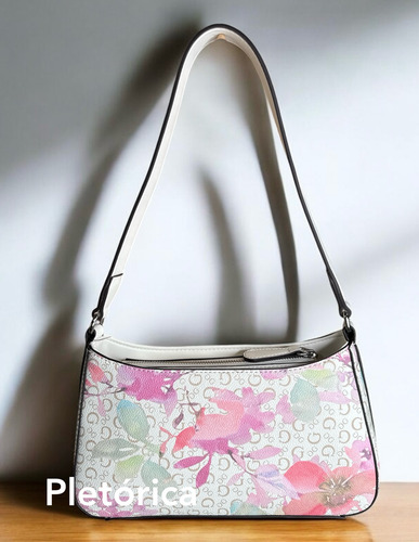 Bolsa Guess Floreada De Hombro (original) Floreado Floreado Níquel Blanco