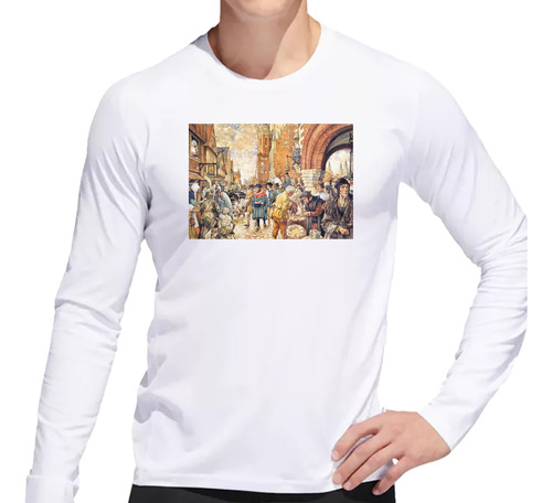 Remera Hombre Ml Edad Media Historia Cuadro Acuarela