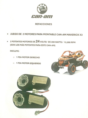 2 Motor Carrito Montable Can Am X3 24 Volts Muy Potentes