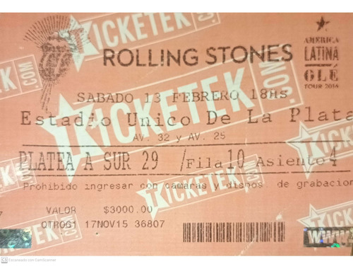 Rolling Stones. Entrada, Sábado 13 De Febrero 2016. 