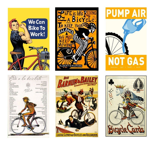 Carteles Metalicos Pack 6 Placas Bicis Bicicletas 20x30 Cms