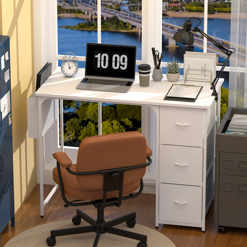 Escritorio De Oficina Minimalista Moderno Con 3cajone Blanco Blanco