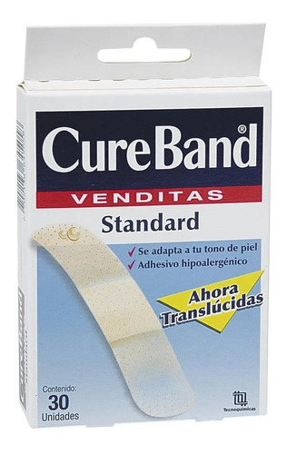 Curitas Translúcidas Cureband, Vendas Standar, 30 Pzs. Cfr Standar
