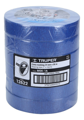 4 Masking Tape 1'' 50m Azul Pintar Enmascarilla Truper 12622