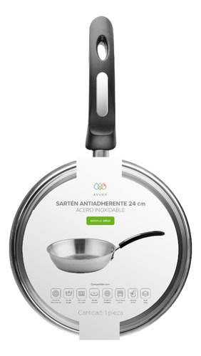 Avera Sartén De Inducción 24 Cm Terminado Espejo Ss304 Sin24 Color Plateado