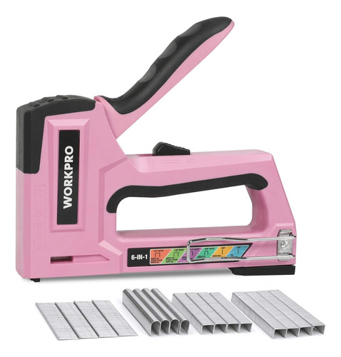 Workpro Pistola Grapadora Rosa, Clavadora Manual 6 En 1 Con 