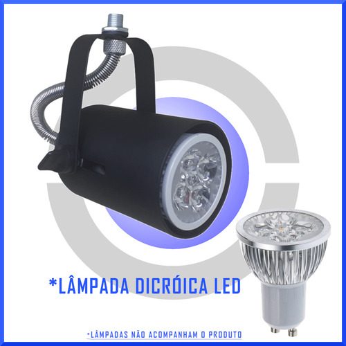 Imagem 3 de 5 de Spot Para Trilho Perfilado Eletrocalha Dicroica Led Aluminio Direcionável Funil Preto fosco Luminária Moderno Qualidade