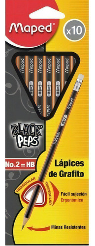 Lapiz Maped Black Peps Hb No 2 Con 10 Piezas Triangular