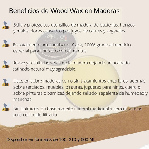 Cera Abeja Para Sellar, Curar Y Renovar Maderas - 100ml