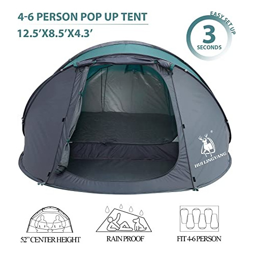 6 Person Easy Pop Up Tent,12.5x8.5x53.5'',automat...