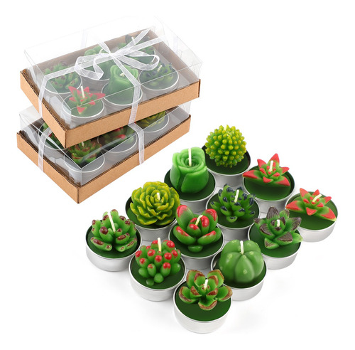 12pcs Velas Decorativas Cactus Suculentas Artificiales Verde