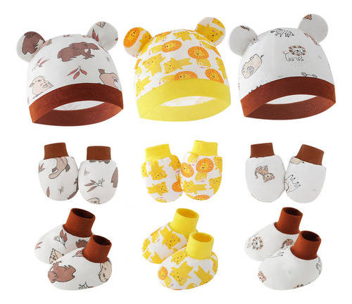 A Conjunto Sombreros Manoplas Guantes Algodón Bebé 0-6 Meses