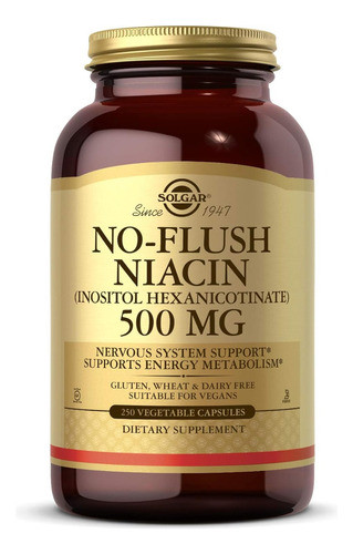 Niacina Sin Enjuague 500 Mg Solgar 250 Cápsulas Vegetales