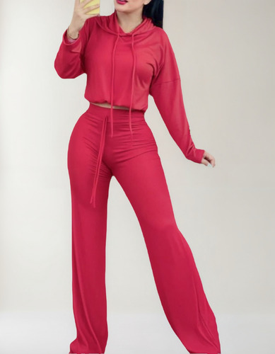 Conjunto Pants Con Sudadera Top , Pantalón Campana Tela Rip