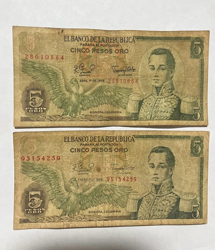 Billete De 5 Pesos Oro Colombianos Año 1979