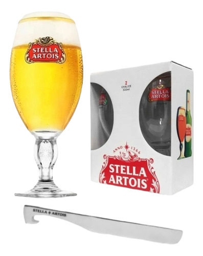 2 Copas Cerveza Stella Artois Caja Regalo + Daga Destapador
