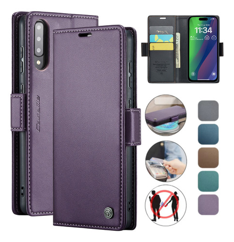 Funda Para Galaxy A50 Con Mica Varios Modelos Antigolpes Violeta Caseme 023