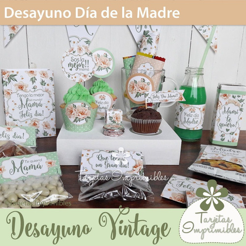 Kit Imprimible Desayuno Personalizado Dia De La Madre Rosa V