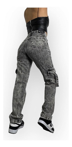 Pantalón De Jeans Estilo Cargo Con Detalle De Tiras Moderno