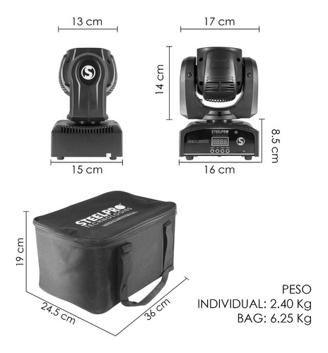 Imagen 3 de 9 de Steelpro Bag Con 2 Cabezas Móvil Led Beam 1x60watts, Rgbw