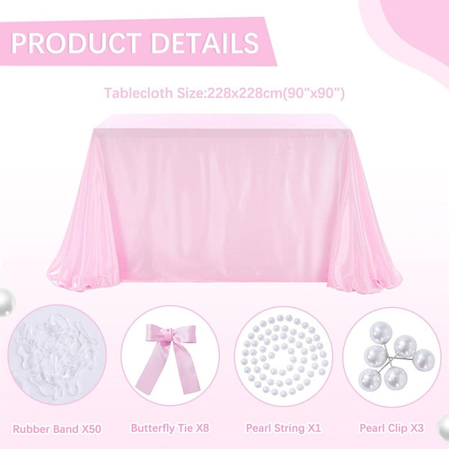 Diy Mantel De Fiesta De Satén Con Lazos Y Perlas 90cmx90cm Color Rosa