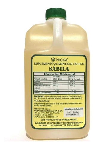 Sabila Liquida Sin Sabor, 3 Litros (aloe Vera) Prosa