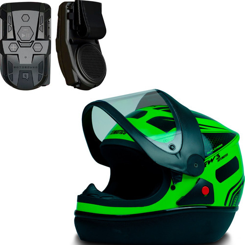 Capacete Automático Neon Verde Tam 60 + Multimídia P Moto Desenho Outlander