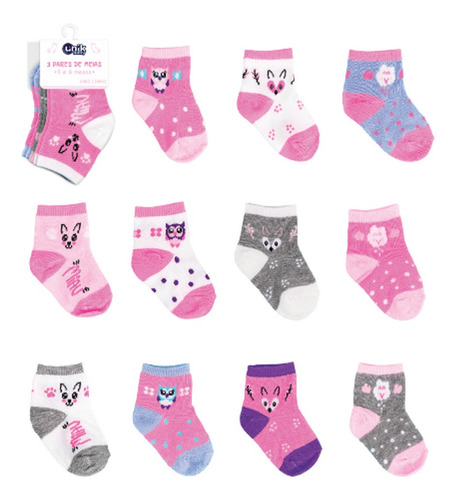 Imagem 2 de 2 de 3 Pares De Meias Feminino 24 A 48 Meses Unik Me1905cl-fg