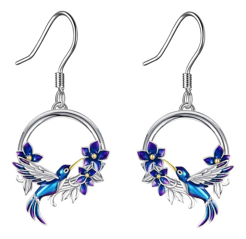 Aros Colibrí Pendientes Multicolor Flor Plata 925 Mujer