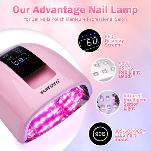 Purtato Lámpara De Uñas Inalámbrica Led Uv Recargable De 90