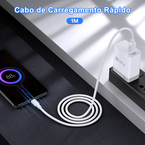 Cabo Carregamento/dados Usb 2.0 A/c 3a 1m Branco 1hora