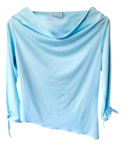 Blusa Azul Cielo, Asimétrica, Manga Abierta, Cuello Drapeado (Usado)