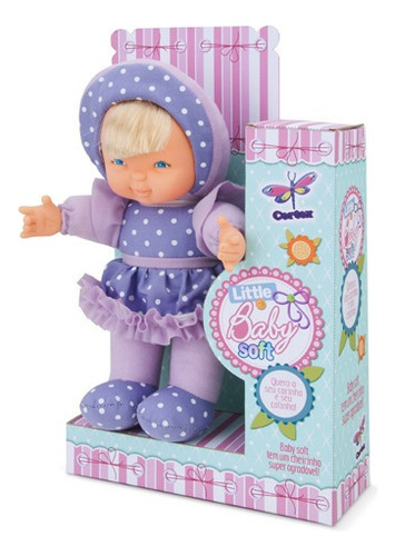 Bonequinha Pano Little Baby 23 Cm Boneca Macia Soft Lilas